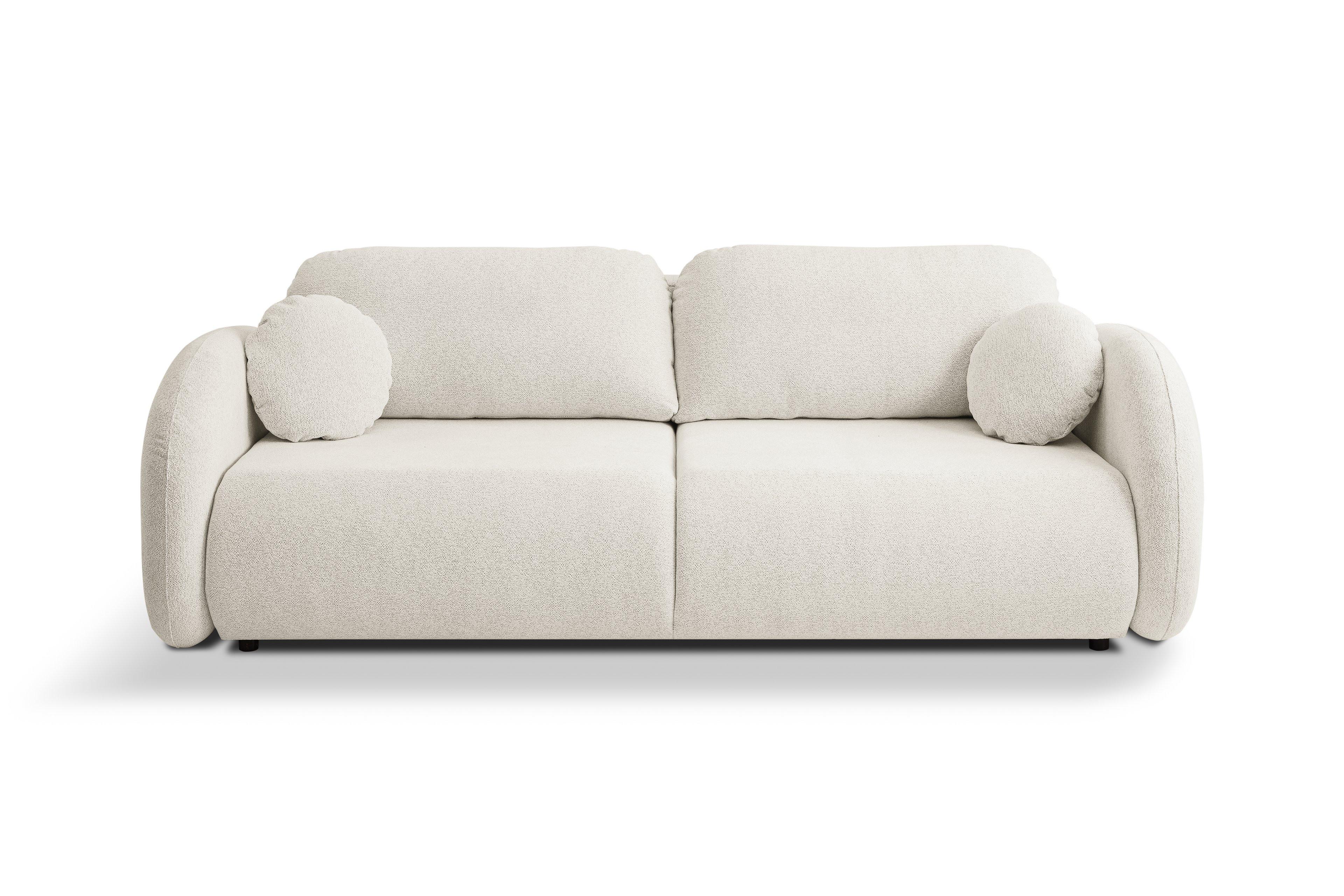 BETTSOFA CIMA Creme Chenille-Stoff mit Schlaffunktion - Creme, Holz (234/86/111cm) - MASSENO