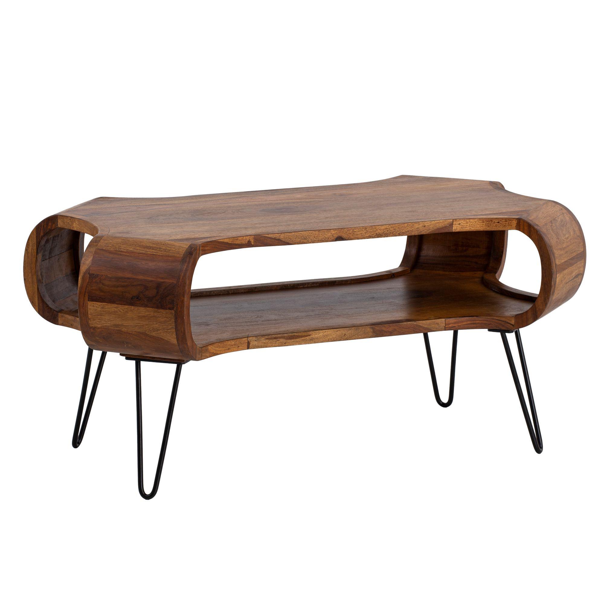 COUCHTISCH Rechteckig in Massivholz und Metall 100x60x47cm mit Stauraum und Haarnadelbeinen - Schwarz/Braun, Holz/Metall (60/100/47cm) - KADIMA DESIGN