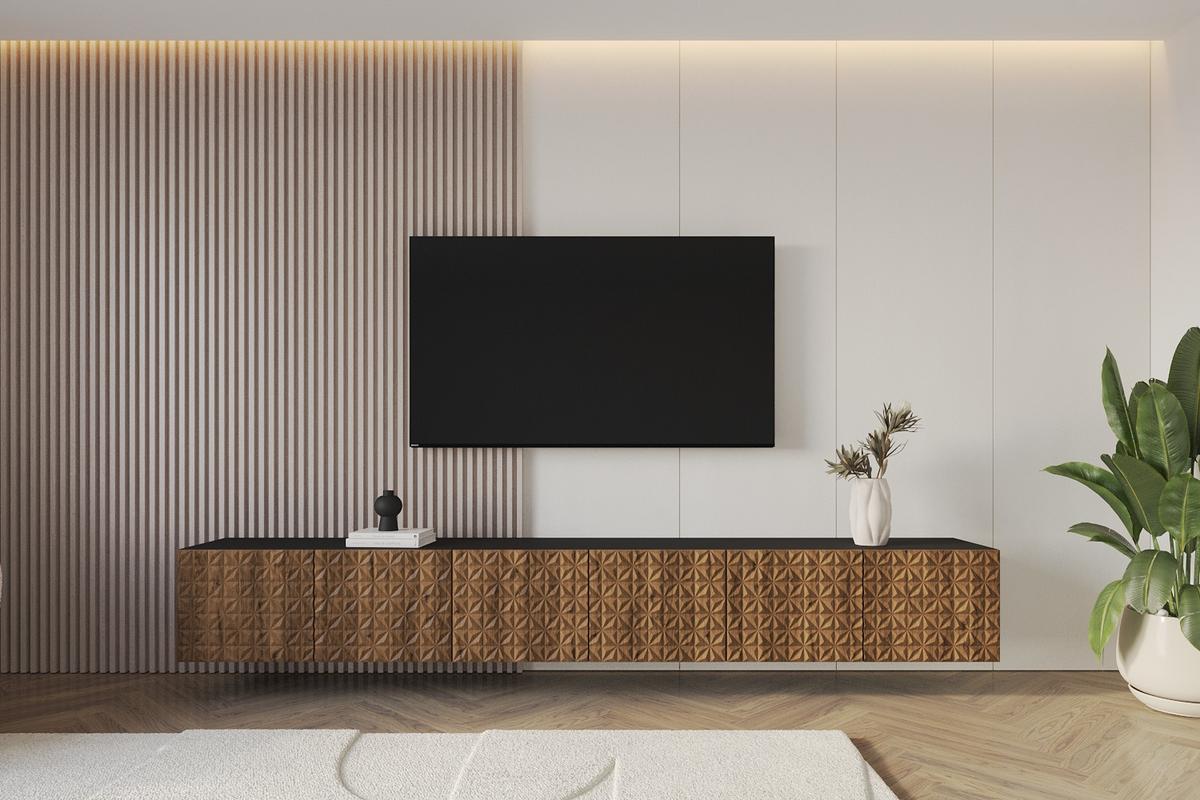 LOWBOARD VIRA-W 3x100x40x40 cm - Schwarz / Katania - Eiche Wotan, Holzwerkstoff (300/40/40cm) - ALTDECOR