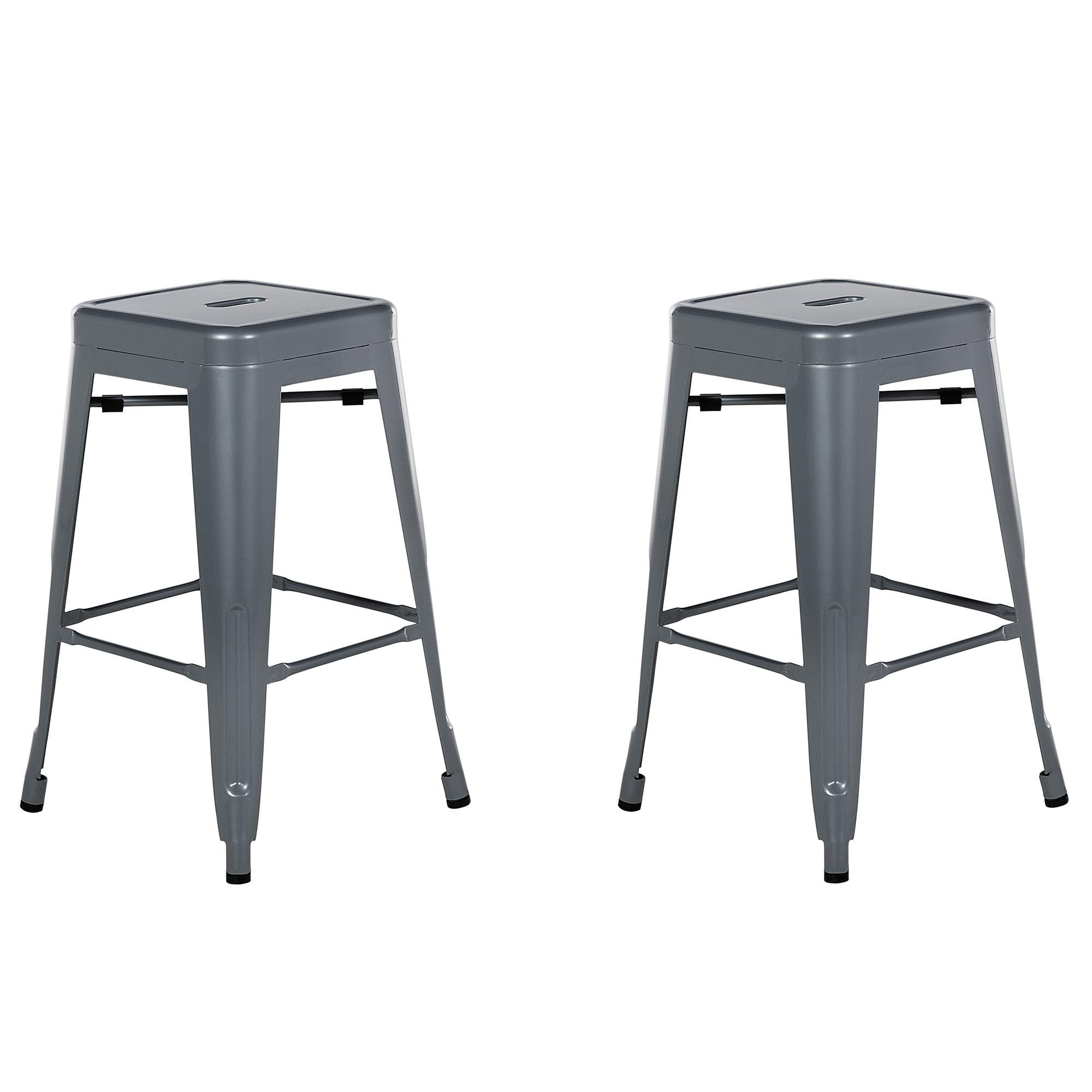 HOCKER 2er-Set Metall Grau Cabrillo - Grau, Metall (40/60/40cm) - Beliani