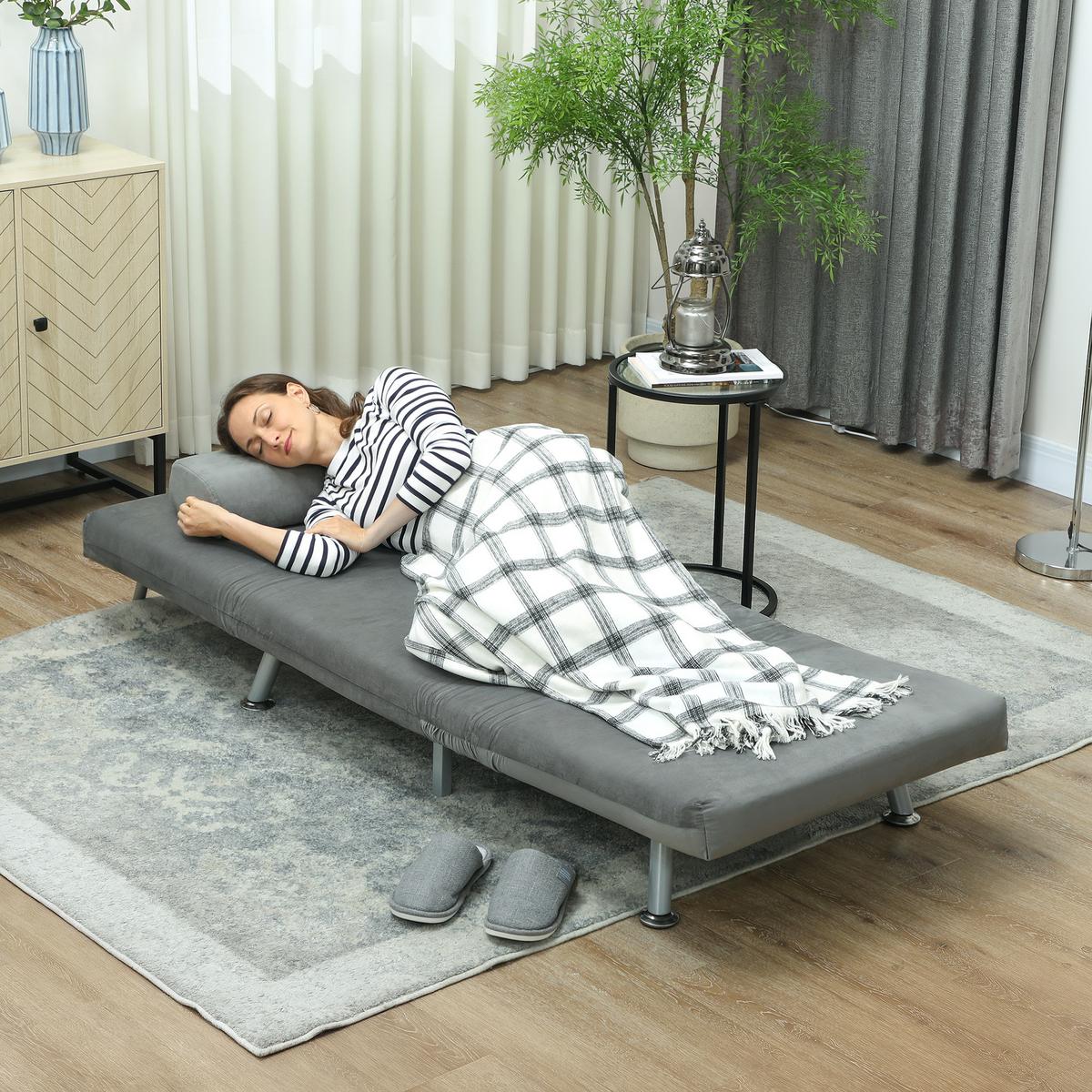 KLAPPBAR Schlafsessel Schlafsofa Klappmatratze Bett Gästebett Grau - Silberfarben/Grau, Textil/Metall (70/75/75cm) - HOMCOM