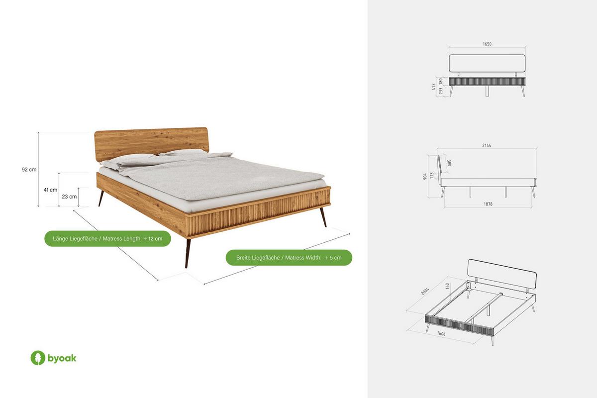 BETT LINA 1 100x190 Kernbuche - Schwarz/Kernbuche, Holz/Metall (100/190cm) - byoak
