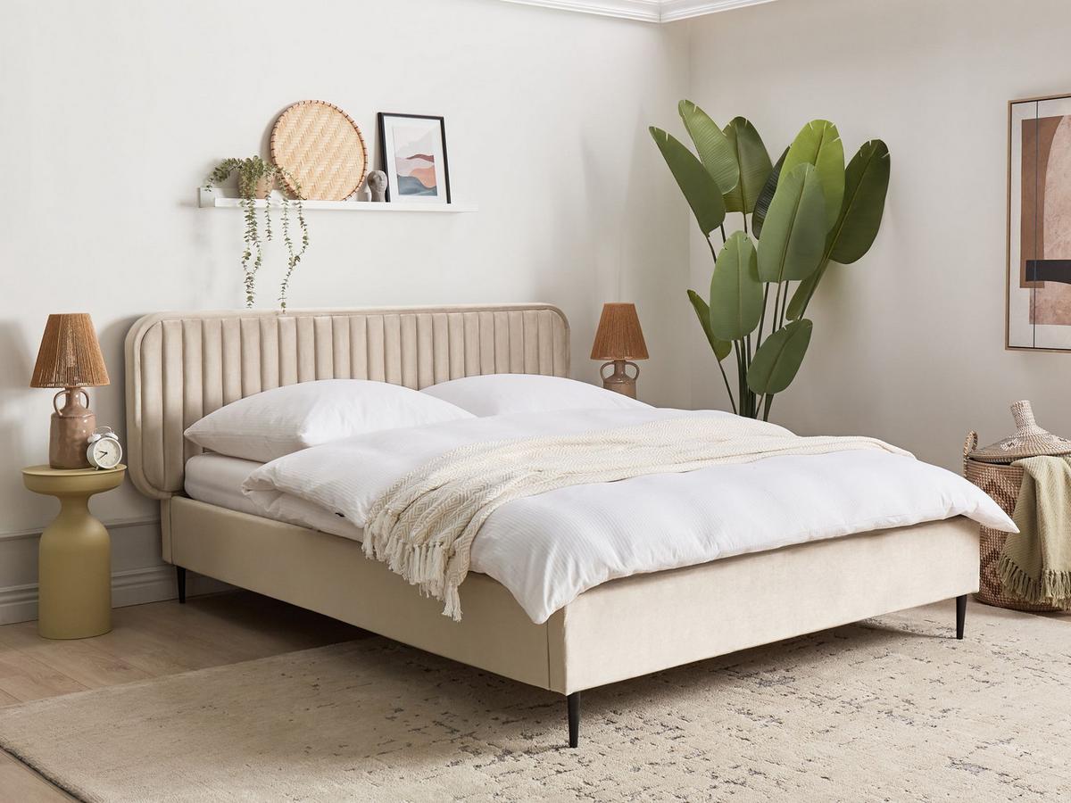BETT mit Lattenrost 160/200 cm Taupe Brin - Taupe/Schwarz, Textil (160/200cm) - Beliani