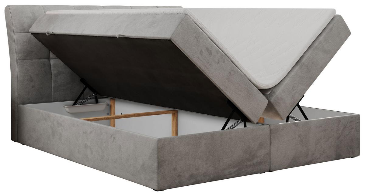 BOXBETT DIEGOS 160/200 Hellgrau Velvet - H4 - Hellgrau, Holz/Textil (160/200cm) - MKS