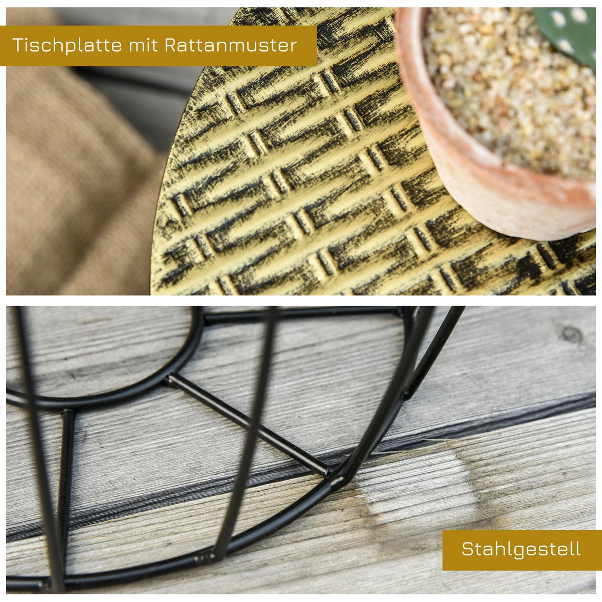 BEISTELLTISCH Metall, Gartentisch rund, Schwarz - Schwarz, Metall (38/38/41cm) - Outsunny