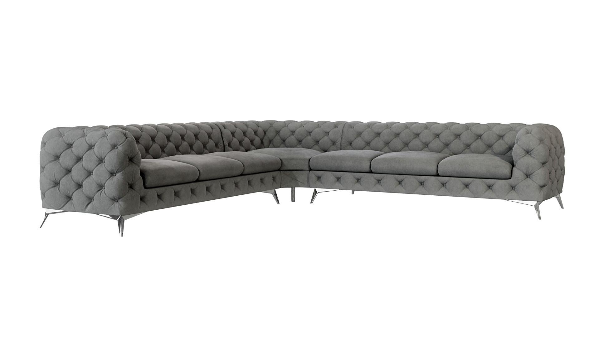 ECKSOFA Chesterfield Laura Grau Samt - Silberfarben/Grau, Holz/Textil (323/323cm) - S-Style Möbel