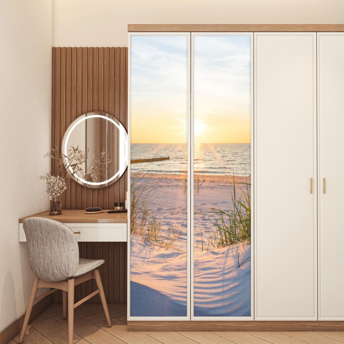 TÜRAUFKLEBER Strand - Sonne - Düne - Gras - Sand - Horizont 80x215 cm - Türtapete - Dunkelgelb, Kunststoff (80/0.1cm) - MuchoWow