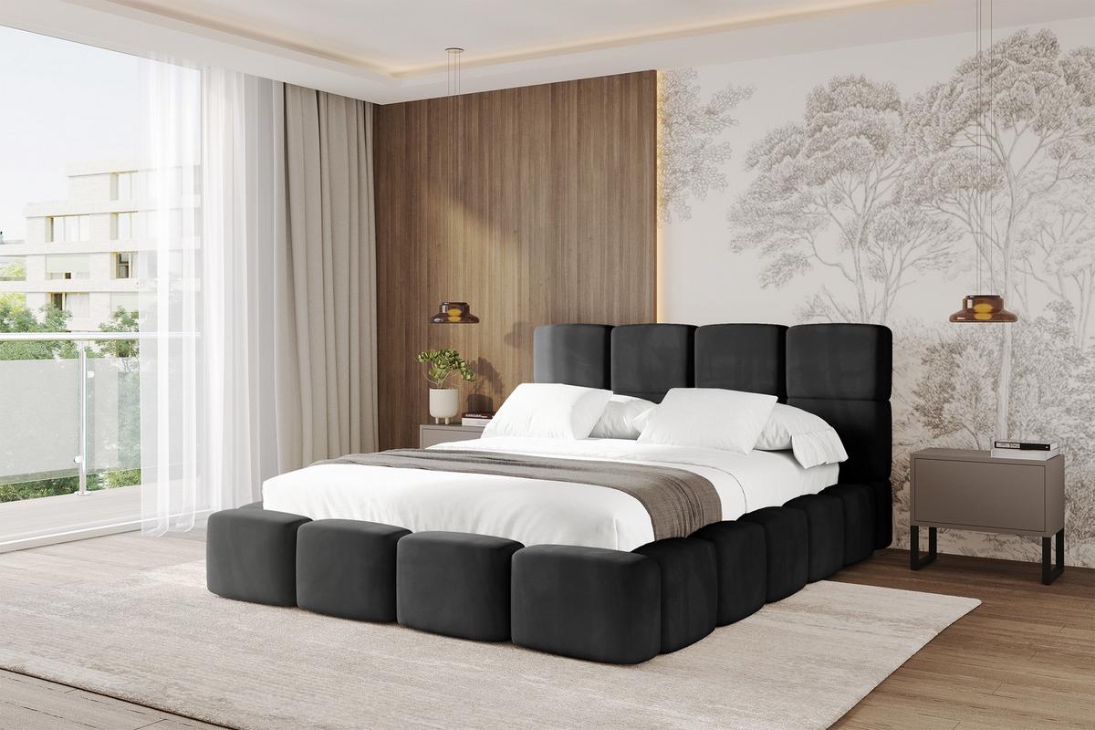 POLSTERBETT mit Bettkasten und Lattenrost, Bett mit Kopfteil, Boxbett ohne Matratze, Doppelbett mit Stauraum - NATA 120x200 Schwarz - Schwarz Hochglanz, Holzwerkstoff/Textil (120/200cm) - ALTDECOR