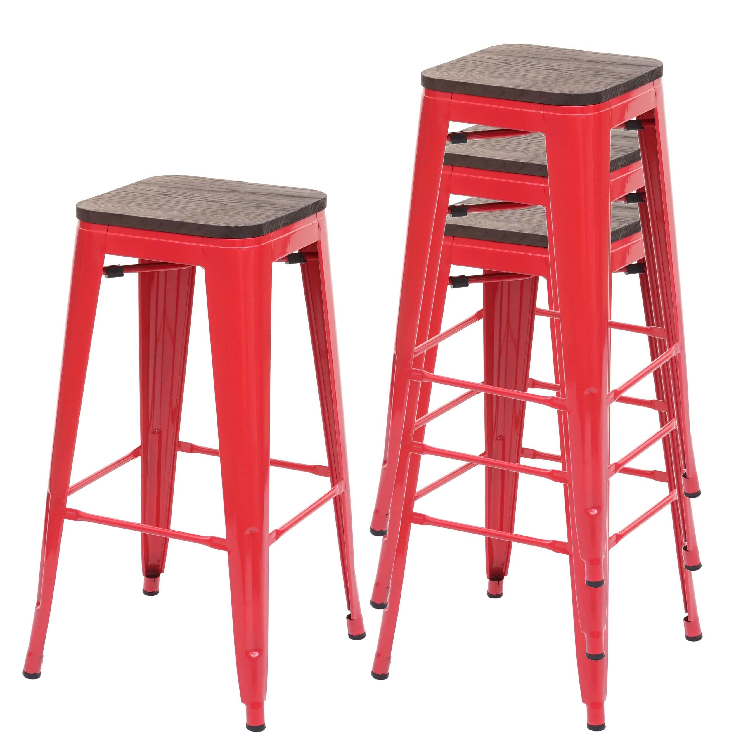 BARHOCKER Rot 4er-Set - Rot, Holz (42/76/42cm) - MCW