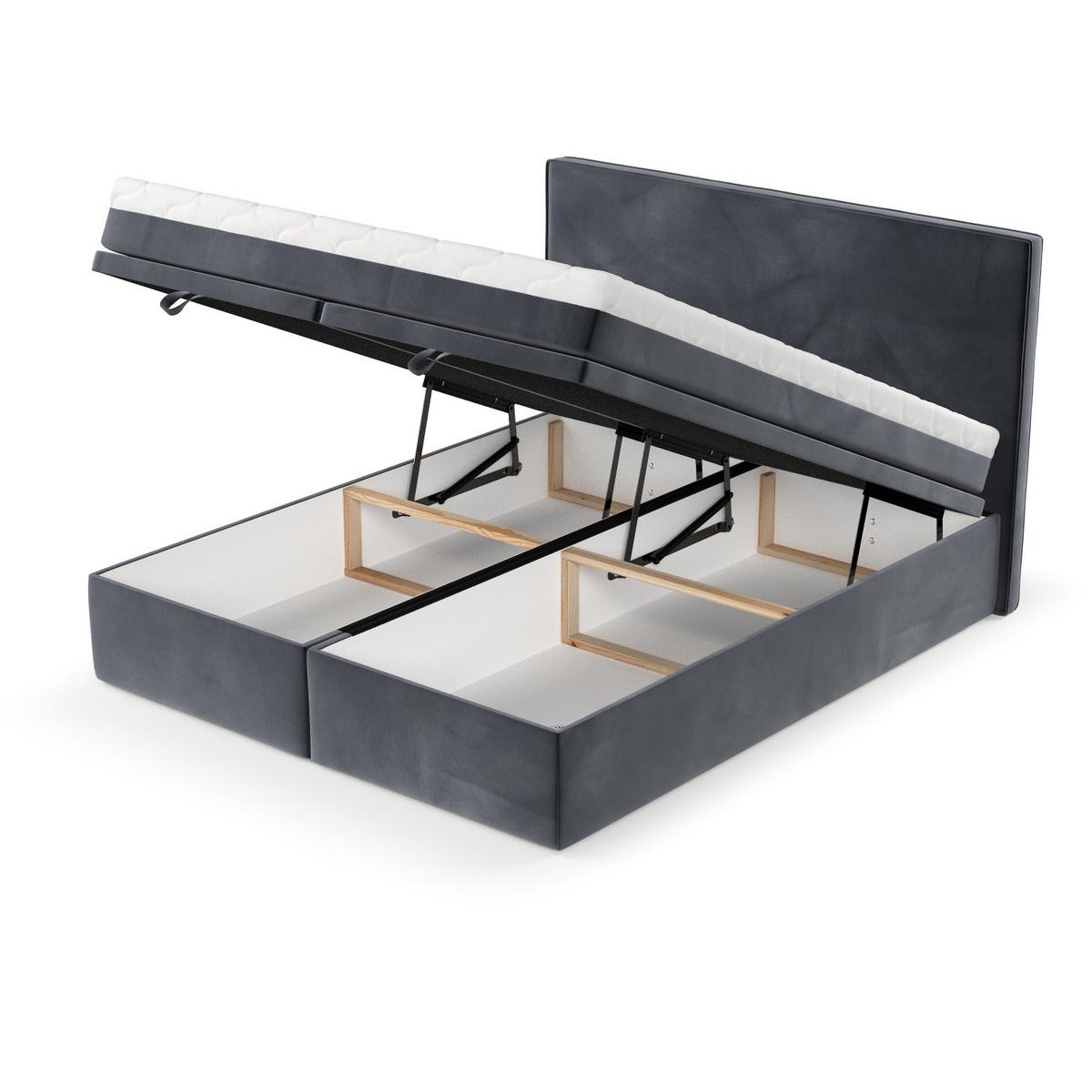 BOXBETT Zalla 200/200 cm Dunkelgrau im Kronos Stoff - Dunkelgrau/Schwarz, Holz/Holzwerkstoff (200/200cm) - AltaBeds