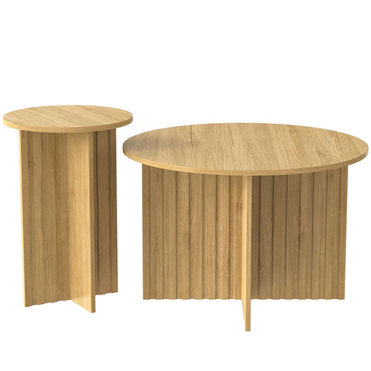 COUCHTISCH-SET 2 teilig in Natur-Optik Runde Satztische im Scandi-Design - Naturfarben, Holzwerkstoff (76/76/50cm) - Urban Meuble