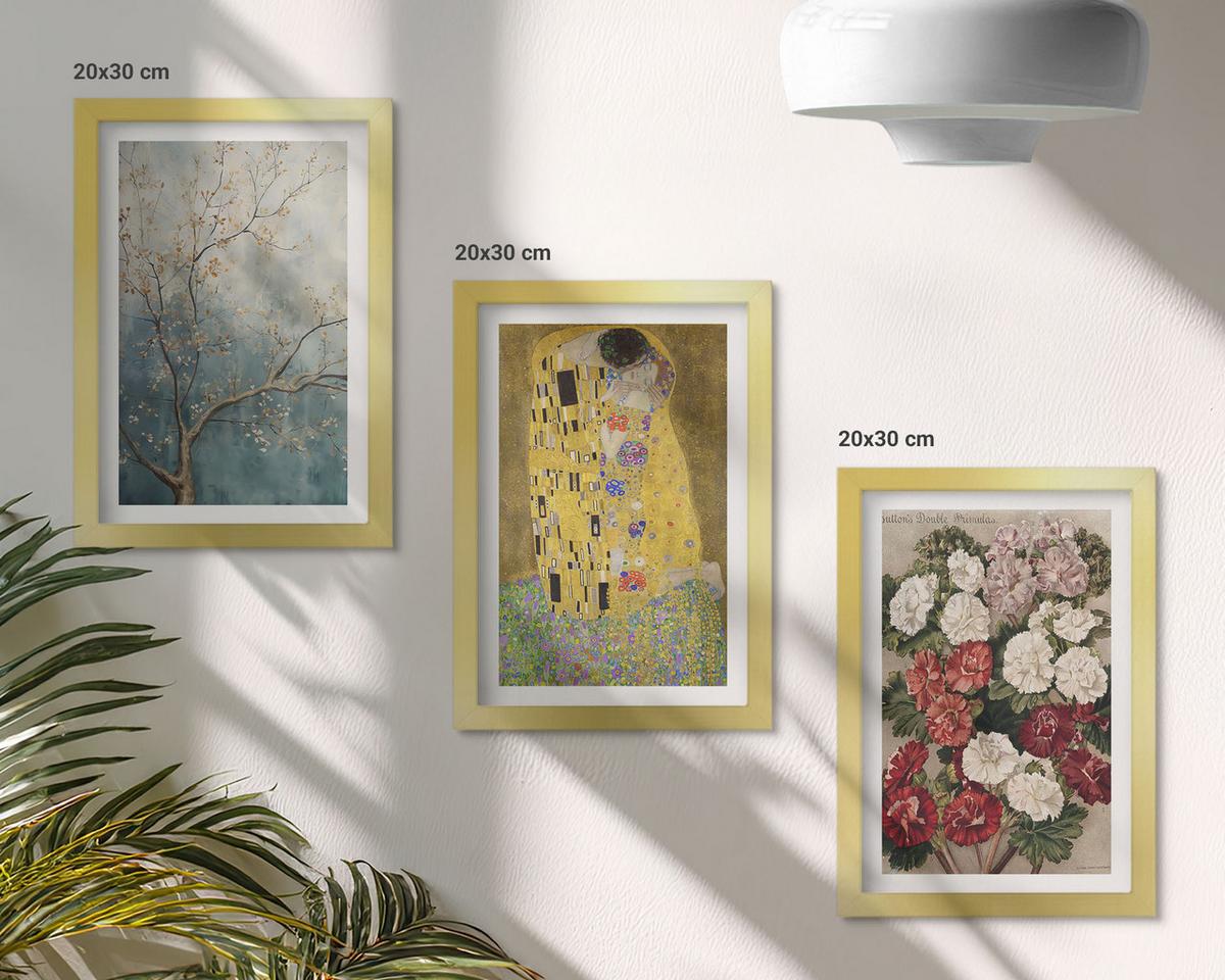 BILDER SET 3er Set - 20x30 cm Goldrahmen - Blumen des Baumes (Gemälde von Klimt) - Goldfarben, Kunststoff (20/30cm) - TULUP
