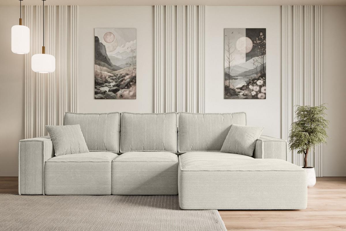 ECKSOFA mit Schlaffunktion und Bettkasten SERRA-L-S - 266x161x87 cm Creme Cord - Hellgrau/Creme, Holzwerkstoff/Kunststoff (266/161cm) - ALTDECOR