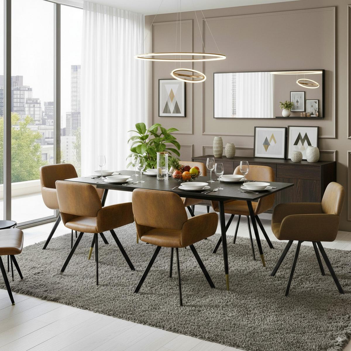 ESSTISCH Schwarz Marmormuster rechteckig ausziehbar 120-160/80/75cm - Schwarz, Holz/Metall (80/120/75cm) - Urban Meuble