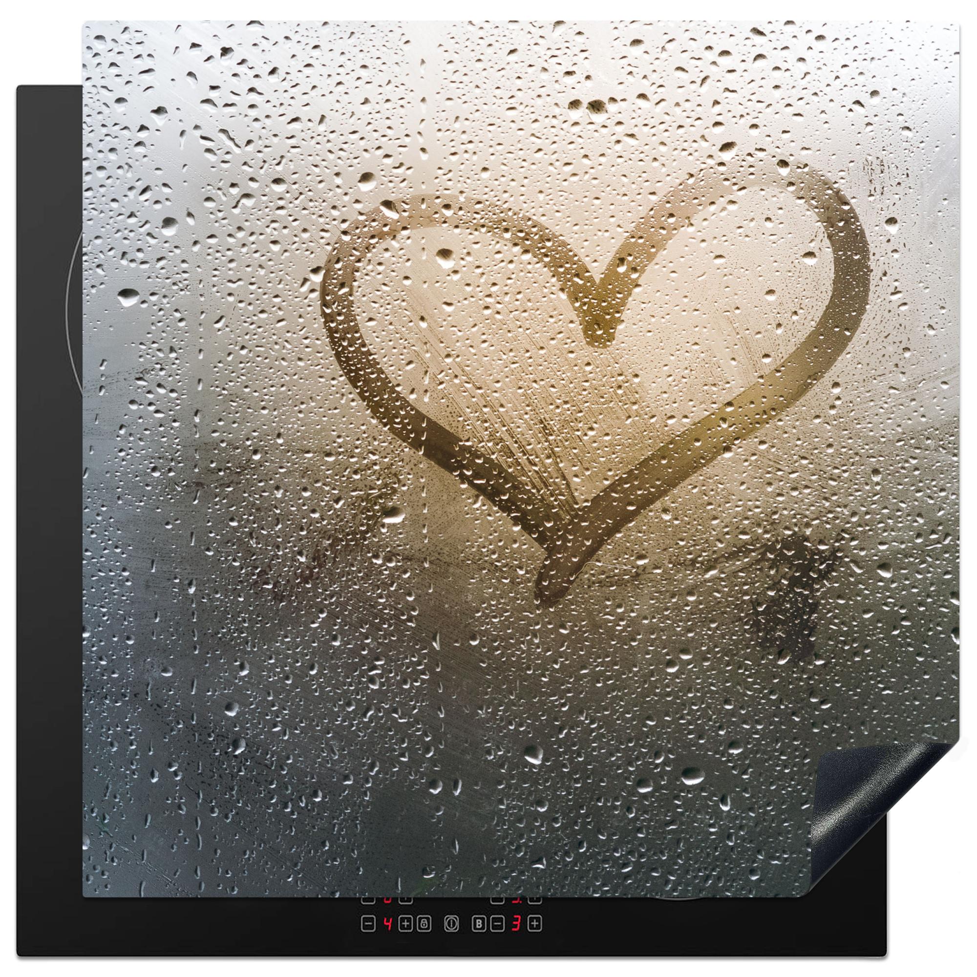 HERDABDECKPLATTE Herz - Kondenswasser - Wasser - 3D Induktionsmatte 78x78 cm - Grau, Kunststoff (78/78/0.2cm) - MuchoWow