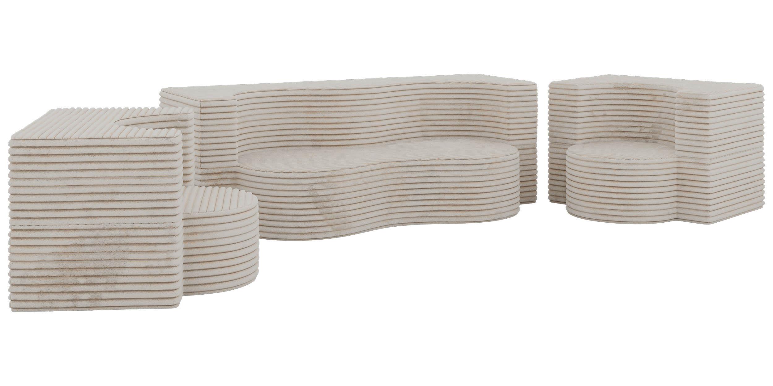 SITZGARNITUR SANOA 2+1+1 - Beige Cord - Beige, Textil (200/68/100cm) - MKS