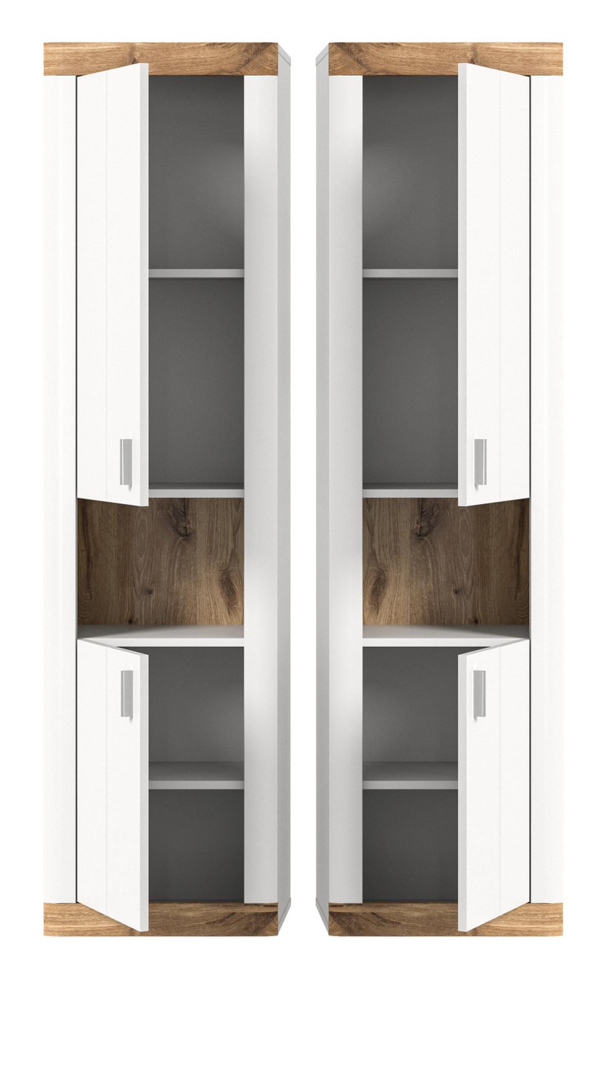 HOCHSCHRANK weiß, Eiche 45 cm, Badschrank mit Soft-Close - Eichefarben/Silberfarben, Holzwerkstoff/Kunststoff (45/172/30cm) - Inn.Furn