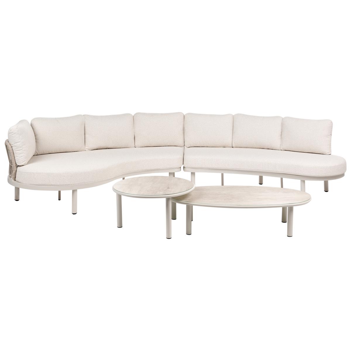 GARTENSOFA 6-Sitzer mit Tischen Metall Hellbeige Oriolo - Beige, Metall (352/84/120cm) - Beliani