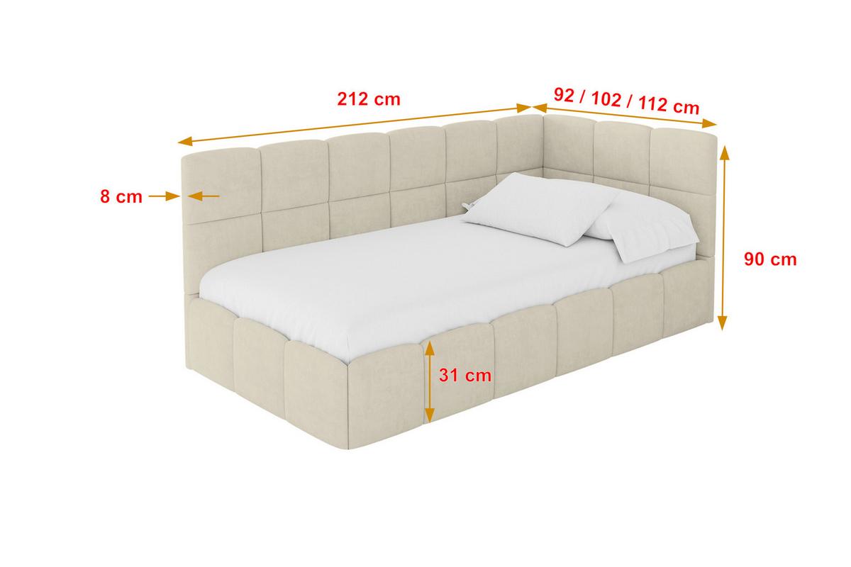 EINZELBETT Jugendbett mit Bettkasten Links, mit Matratze - LIVY 90x200 Beige - Cappuccino, Holzwerkstoff/Textil (90/200cm) - ALTDECOR