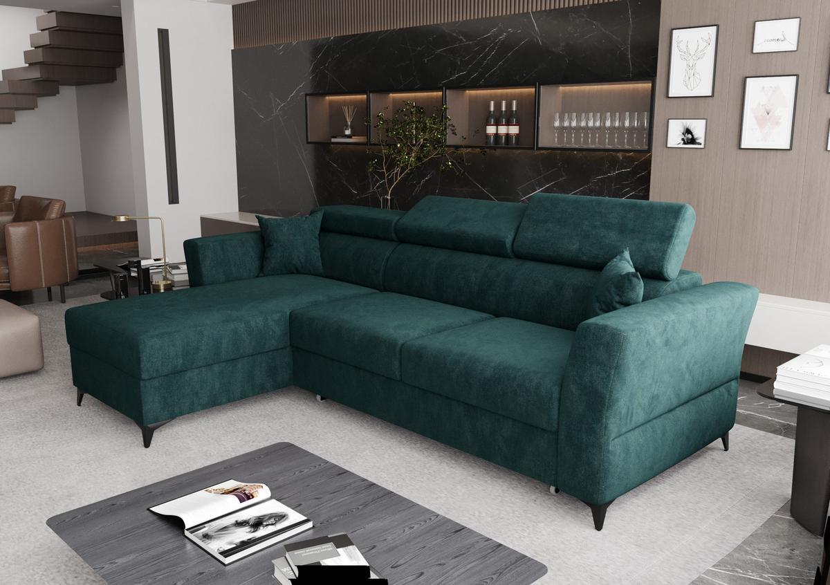 ECKSOFA L Form Ribella Türkis 265/180/100 cm Links mit Schlaffunktion - Türkis/Schwarz, Textil/Metall (180/265cm) - AX Living