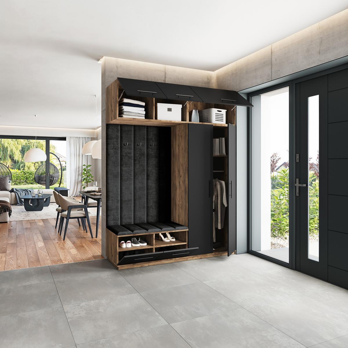 GARDEROBENSCHRANK REMA 180/240/60 cm Modern Eichefarben - Eichefarben/Schwarz, Holzwerkstoff (180/240/60cm) - MASSENO