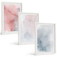 BILDER SET 3er Set - 40x60 cm Weißer Rahmen - Pastellfarben auf Leinwand - Weiß, Kunststoff (40/60cm) - TULUP