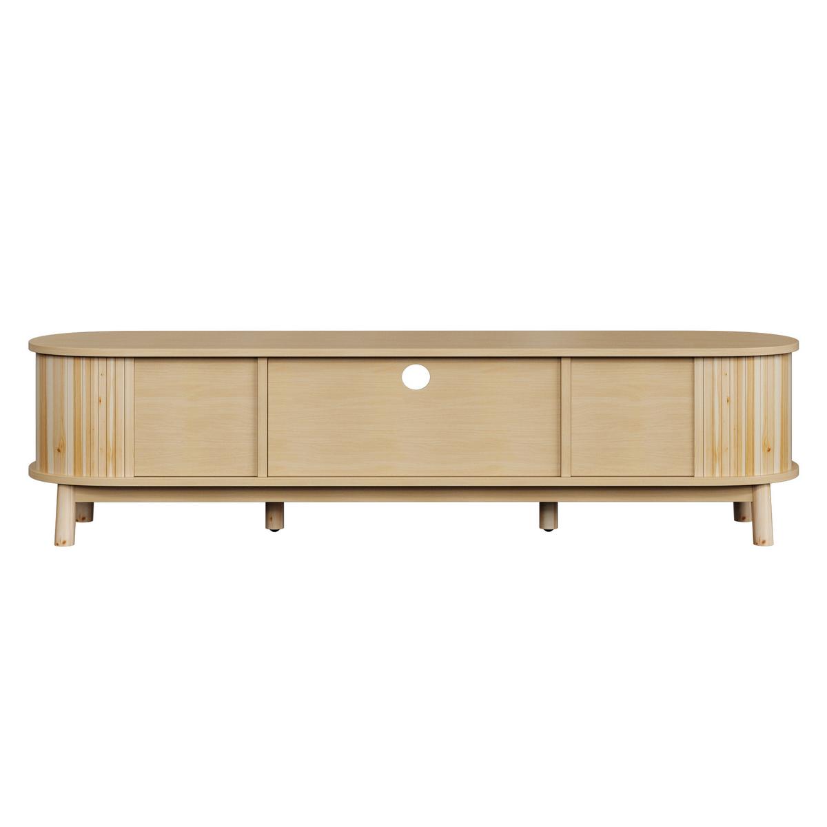 TV-SCHRANK 165 cm Natur MDF mit Rattan-Schublade, Schiebetüren & Stauraum - Naturfarben, Holzwerkstoff (165/46/37cm) - Urban Meuble