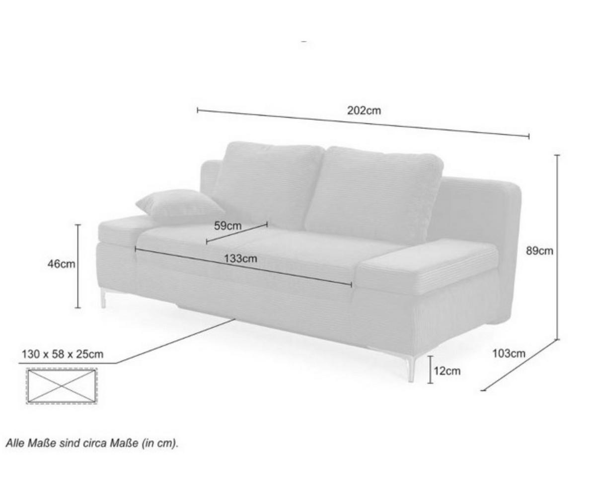 SCHLAFSOFA mit Bettkasten, Federkern, Armlehnen verstellbar B202/T103/H89 cm, Liegefläche 144x198 cm, Cord Dunkelgrau / 15204 - Chromfarben/Dunkelgrau, Textil/Metall (202/89/103cm) - luma-home