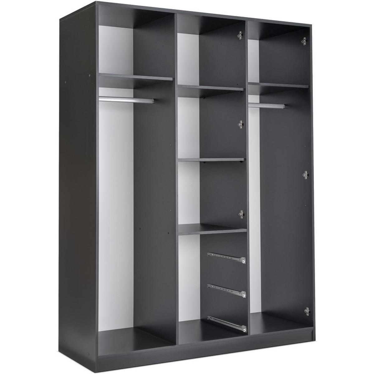 DREHTÜRENSCHRANK Livo mit 3 Türen und 3 Schubladen, eiche Viking+Schwarz, 150 cm - Eichefarben/Schwarz, Holzwerkstoff (150/200/57cm) - Beautysofa