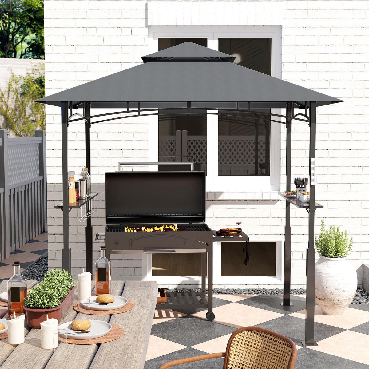 GRILLPAVILLON mit LED 243 x 148 x 248 cm - Dunkelgrau, Metall (148/248/243cm) - Outsunny
