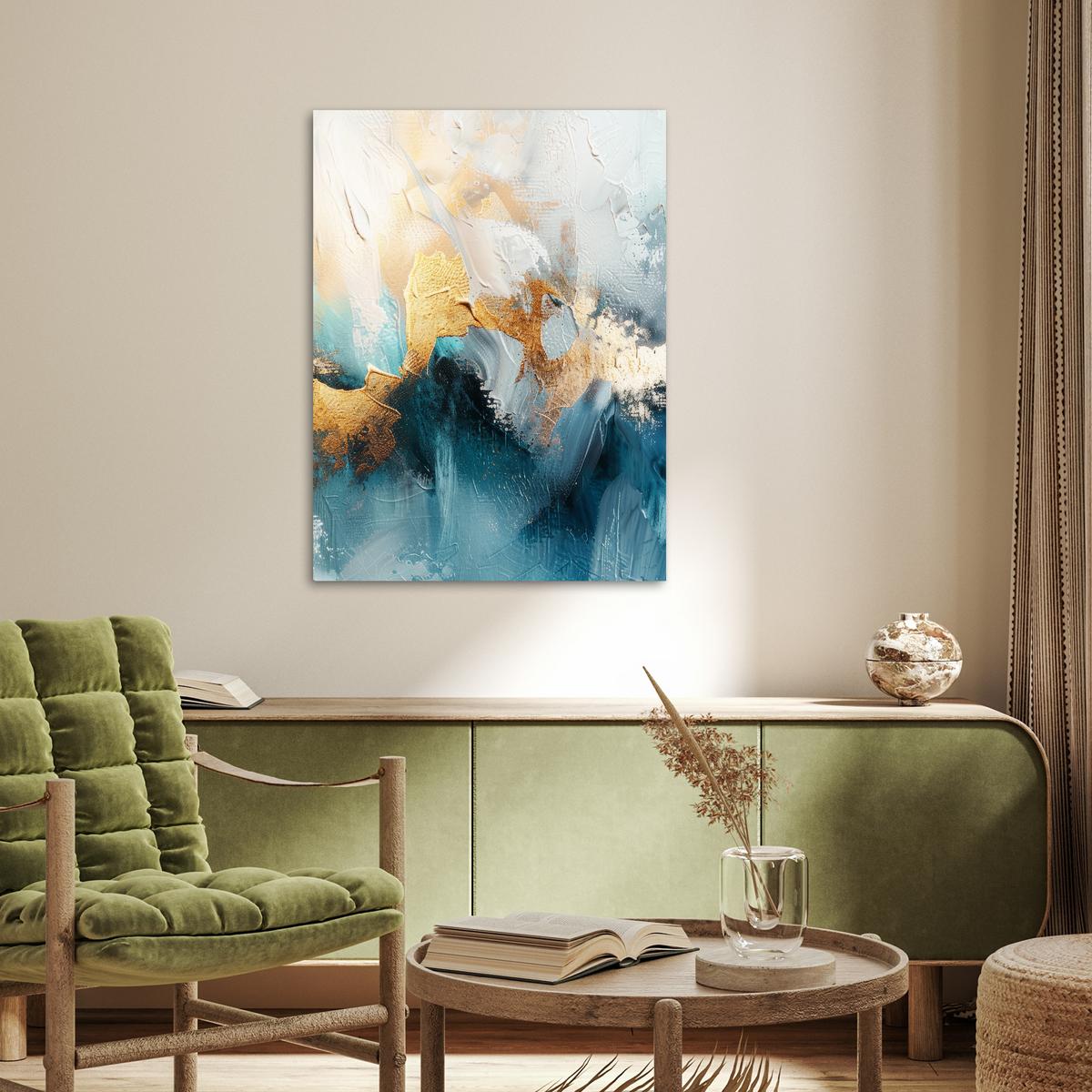 POSTER Abstrakt - Kunst - Gold - Blau Deko Wohnzimmer 60x80 cm - Petrol, Papier (60/80/0.1cm) - MuchoWow