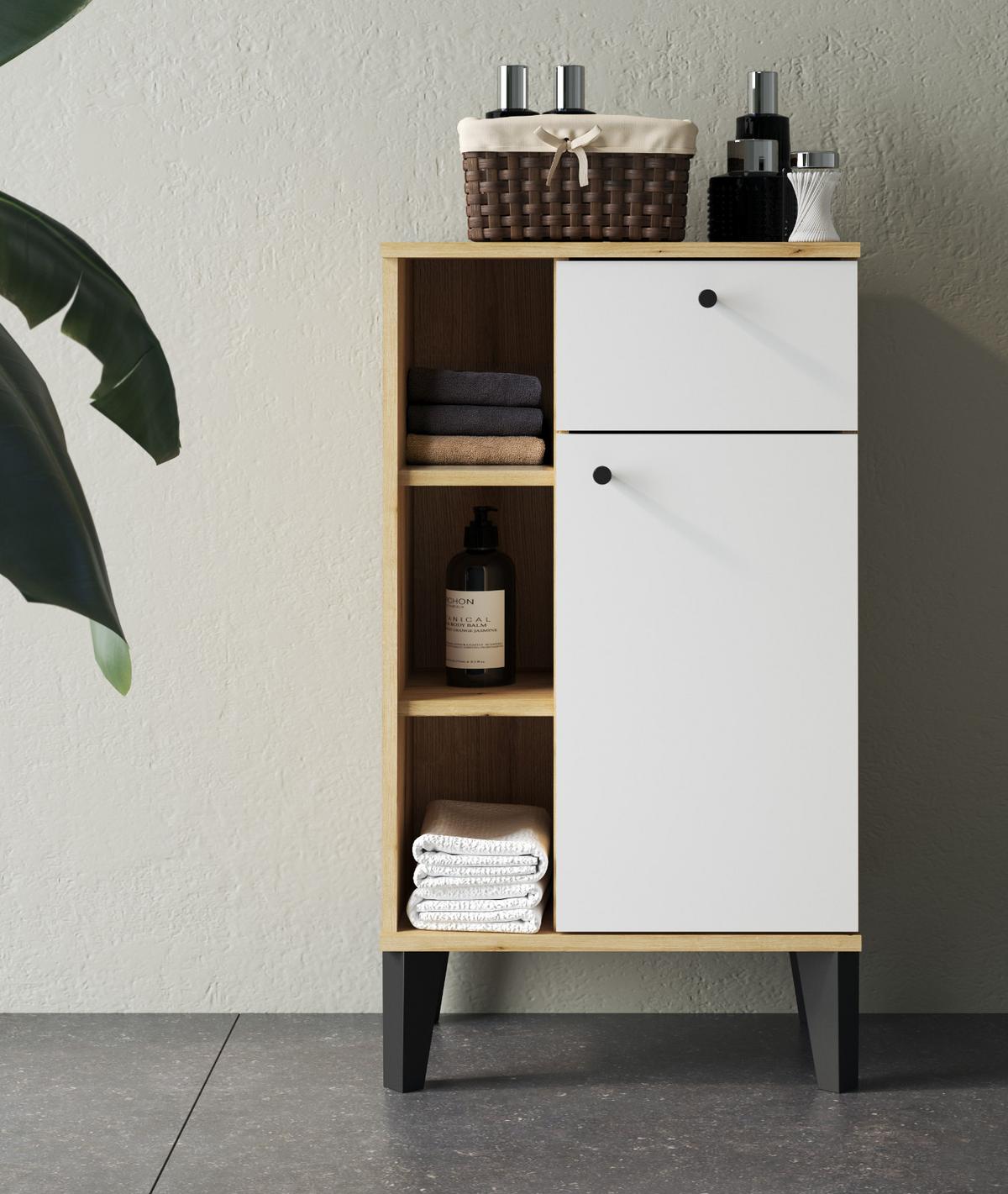 BADKOMMODE weiß, Evoke Eiche, Badkommode, 51 x 90 cm - Eichefarben/Schwarz, Holzwerkstoff/Kunststoff (51/90/33cm) - Furn.Design