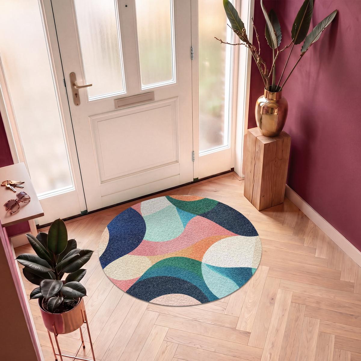 FUSSMATTE Abstrakt - Blau - Rosa Fußabtreter 120x120 cm - Multicolor, Kunststoff (120/0.4cm) - MuchoWow