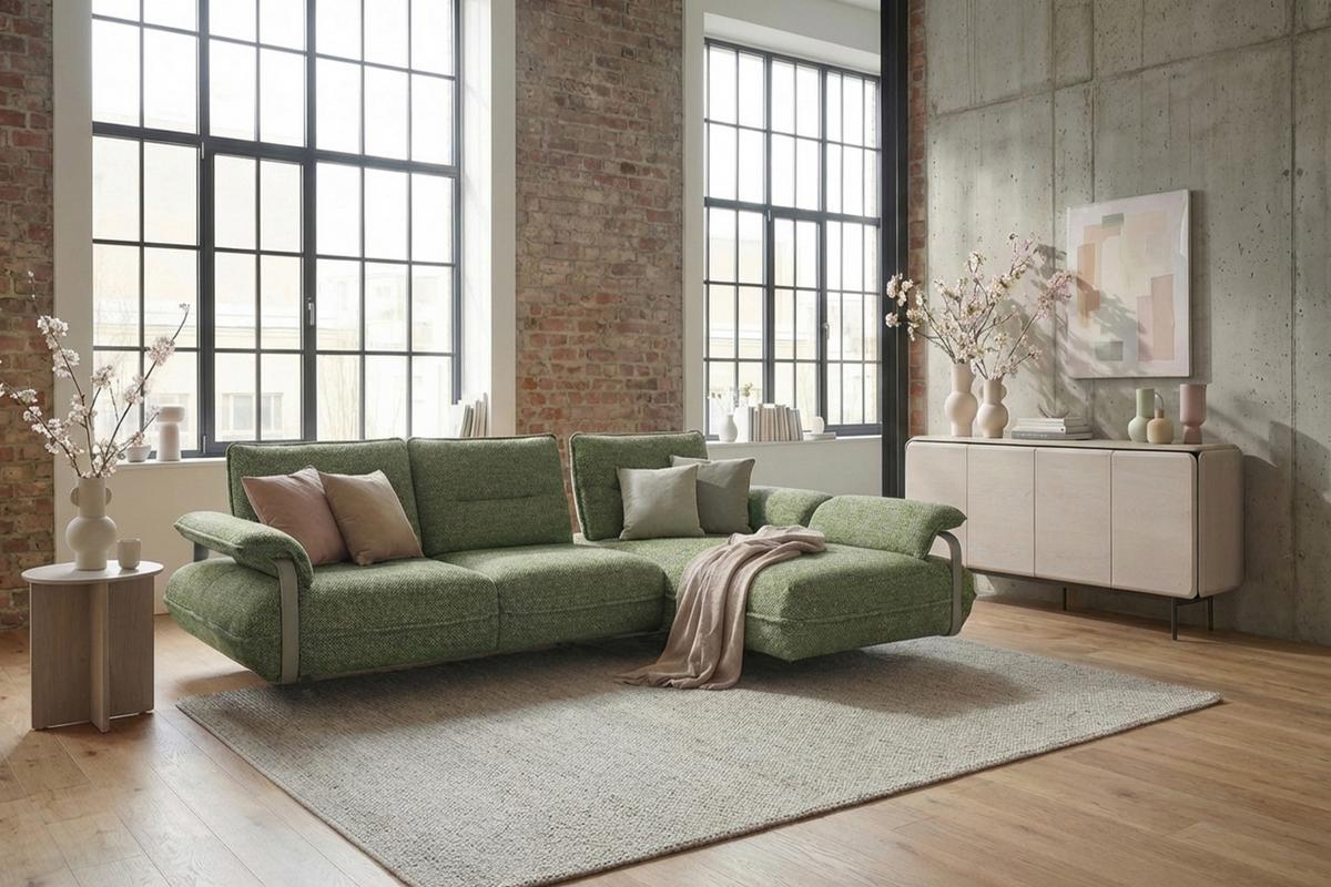 ECKSOFA ANISSA Grün Flachgewebe - Schwarz/Grün, Kunststoff/Textil (185/297cm) - KAWOLA