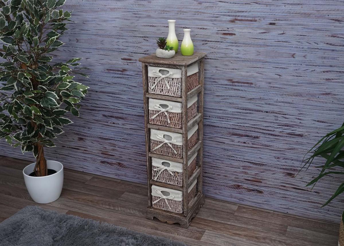 KOMMODE MIT 5 KORBSCHUBLADEN Braun - Braun, Holz (25/90/28cm) - MCW