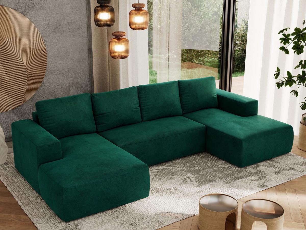 WOHNLANDSCHAFT TRENTINO U Dunkelgrün Velvet - Dunkelgrün/Schwarz, Kunststoff/Textil (334/91/163cm) - MKS