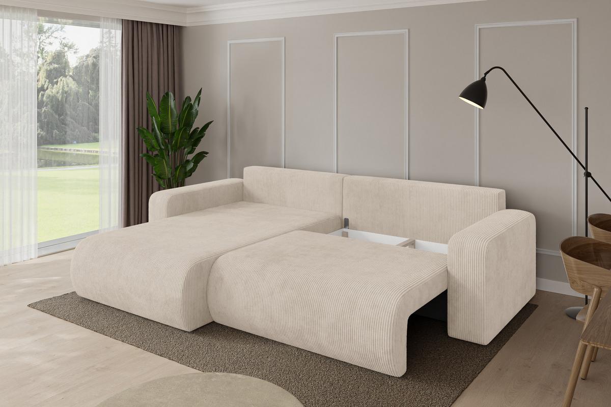 ECKSOFA mit Schlaffunktion Ottomane Links BERY-L 276x193x88 Beige Cord - Beige/Schwarz, Holzwerkstoff/Kunststoff (276/193cm) - ALTDECOR