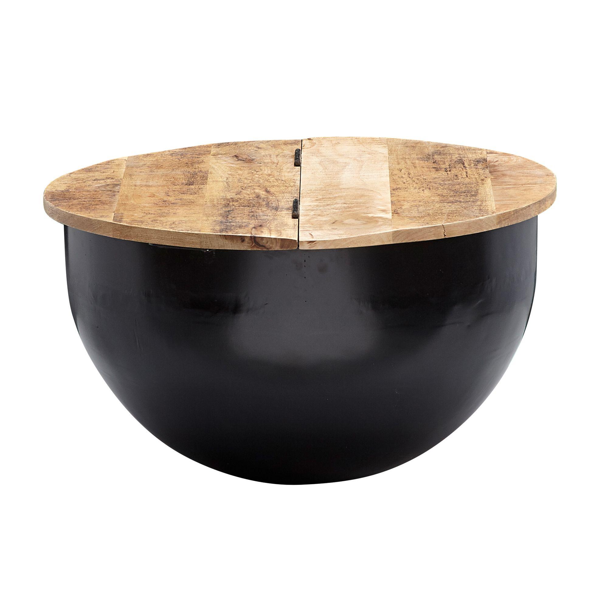 COUCHTISCH, Schwarz, Mango-Massivholz und Metall, Industrial-Style, 60x34x60cm, Stauraumfunktion - Schwarz, Holz (60/60/34cm) - KADIMA DESIGN