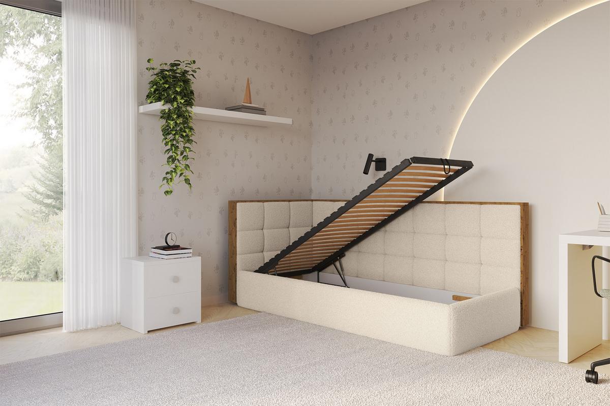 EINZELLBETT Jugendbett mit Bettkasten, Rechts - SOVY 90x200 Dunkelbeige - Taupe, Holzwerkstoff/Textil (90/200cm) - ALTDECOR