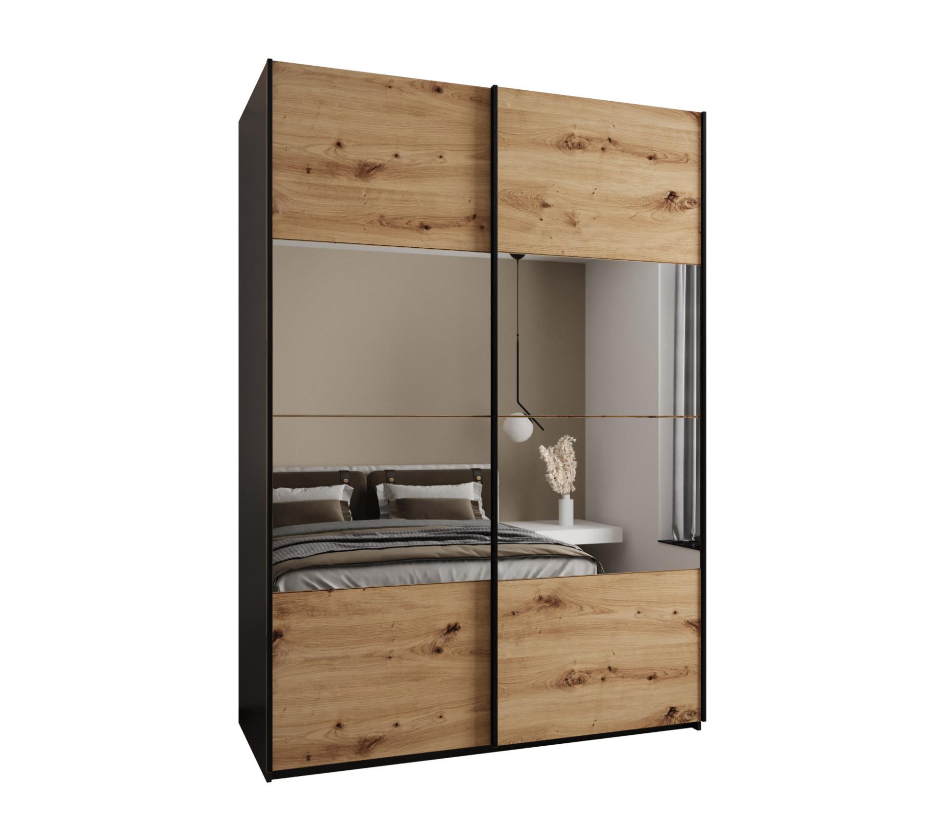 SCHWEBETÜRENSCHRANK 245,5/180/64 2-türig - Schwarz/Eiche Artisan, Holz/Metall (180/245/64cm) - Abiks Möbel