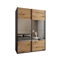 SCHWEBETÜRENSCHRANK 245,5/180/64 2-türig - Schwarz/Eiche Artisan, Holz/Metall (180/245/64cm) - Abiks Möbel