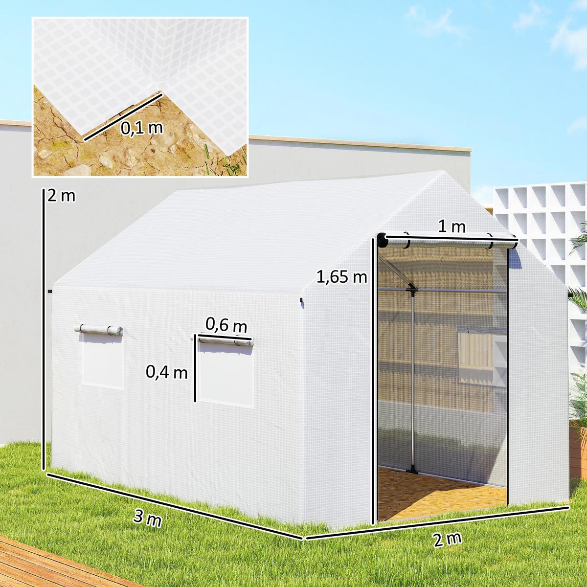 FOLIENTUNNEL Stahl PE Weiß - Weiß, Metall (200/200/300cm) - Outsunny