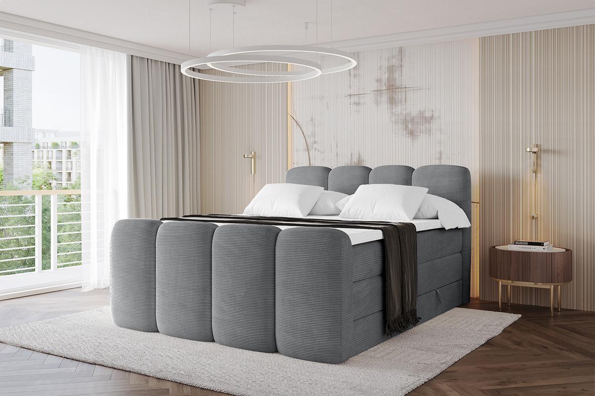 BOXBETT mit Matratze H3|H4 und Lattenrost - NINA-Z KING - 160x200 cm Poso - Dunkelgrau - Taupe, Holzwerkstoff (160/200cm)