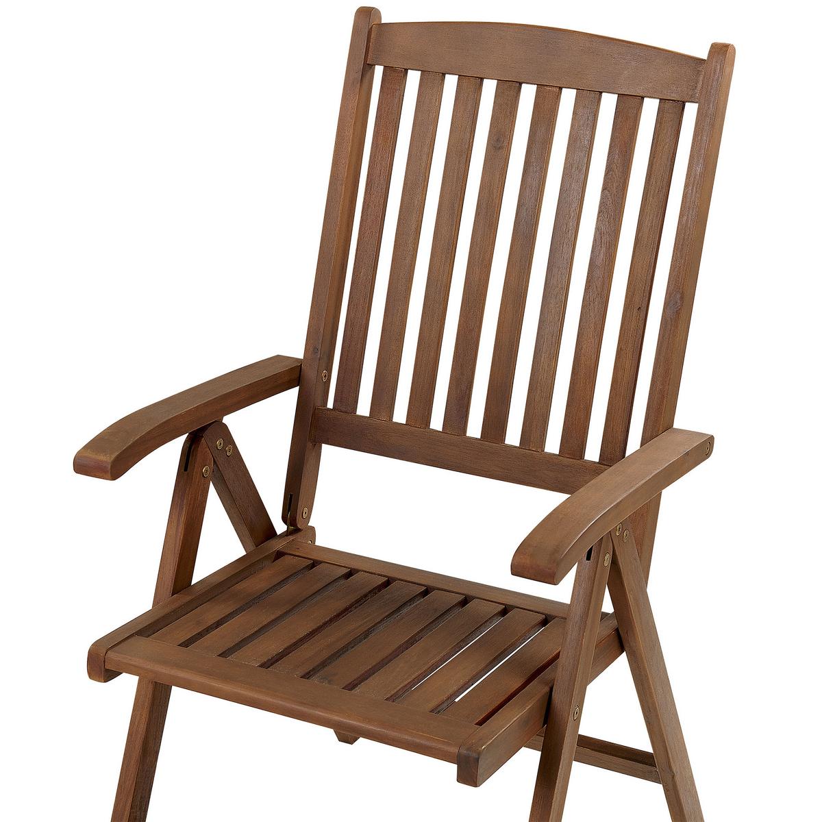 GARTENSTUHL 6er-Set Akazienholz dunkelbraun Auflagen blue Amantea - Blau/Dunkelbraun, Holz (54/105/69cm) - Beliani