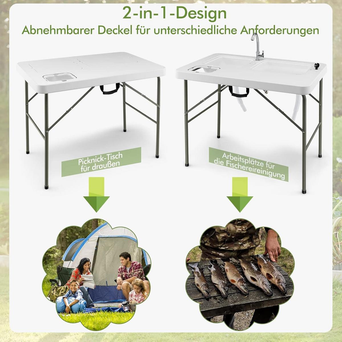 FISCHREINIGUNGSTISCH Weiß - Weiß, Kunststoff (65.5/101.5/107.5cm) - COSTWAY