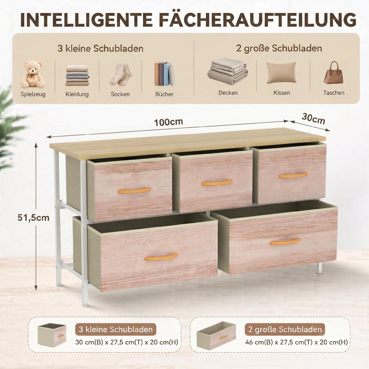 KOMMODE Spanplatte Polyester Weiß - Weiß, Holzwerkstoff (30/51.5/100cm) - HOMCOM