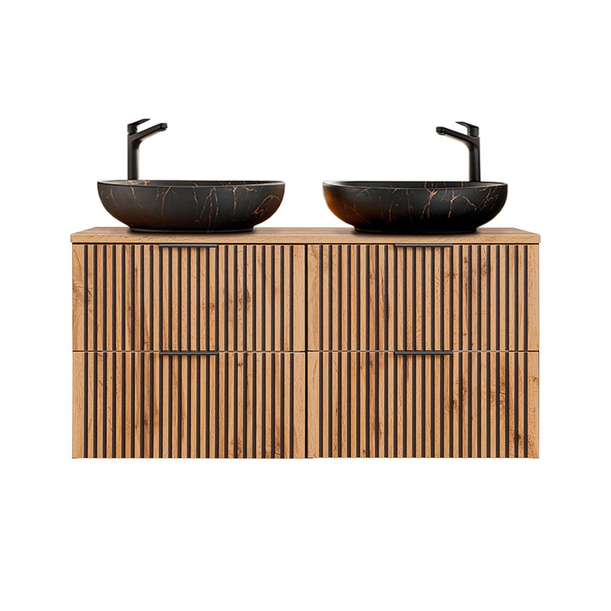 DOPPELWASCHTISCH 120.6cm Gaia Holz in Eichenoptik und Schwarz - Schwarz, Holzwerkstoff (120.6/59/46cm) - Petits-meubles