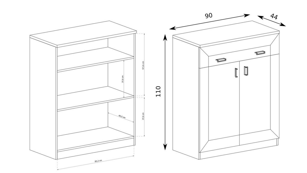 KOMMODE UDINE 90/110/44cm mit 2 Schubladen 2 Türen Bronzefarben - Bronzefarben, Holzwerkstoff (90/110/44cm) - MASSENO