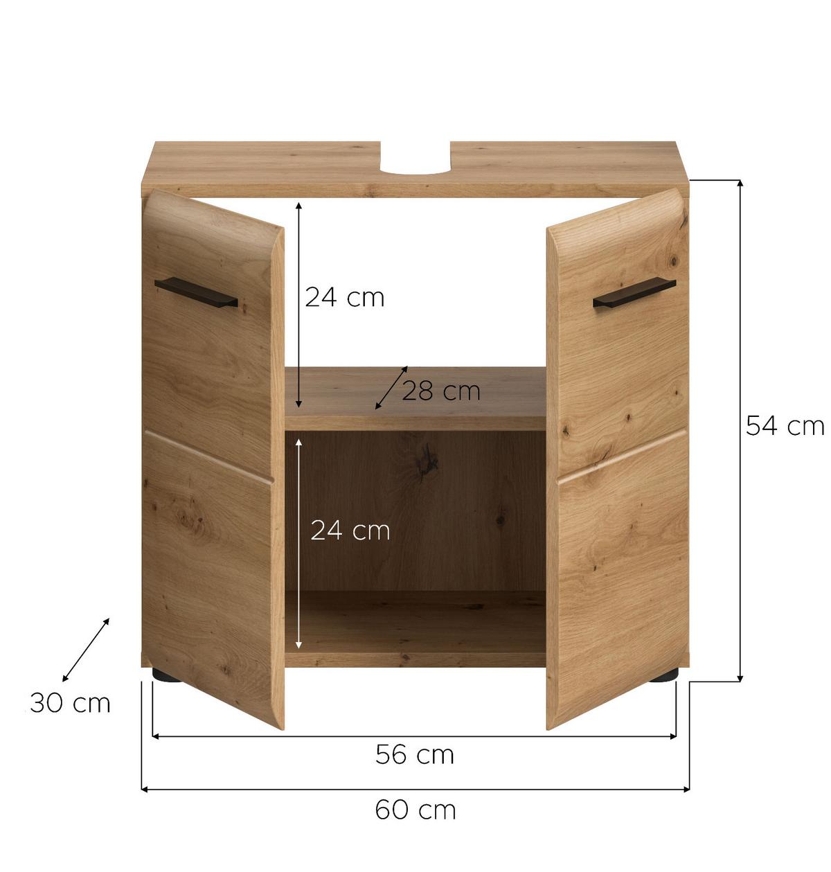 WASCHBECKENUNTERSCHRANK Eiche Artisan, Badezimmer Unterschrank 2-türig, Breite 60 cm - Schwarz/Eiche Artisan, Holzwerkstoff/Kunststoff (60/54/30cm) - Inn.Furn