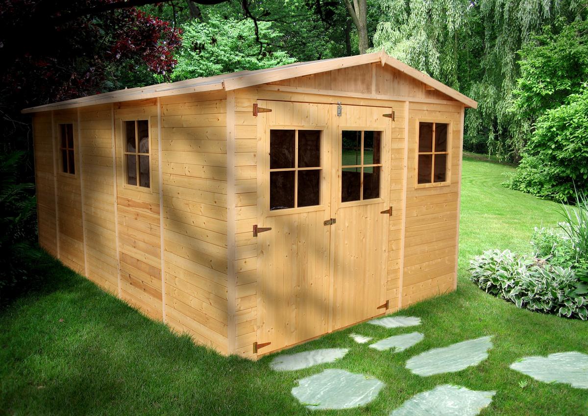 HOLZ-GARTENHAUS MIT IMPRÄGNIERTEM BODEN - H226x516x324 cm/15 m² - M337+M337G - Beige, Holz (324/232/493cm) - Timbela